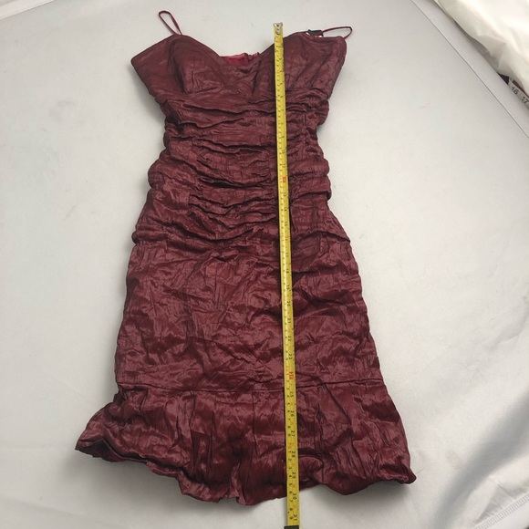 Nicole Miller ruched cranberry red metallic strapless sweetheart neckline dress - Picture 7 of 7